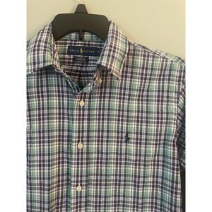 Ralph Lauren Classic Fit Performance Button Down Plaid Shirt Blue Green Men M